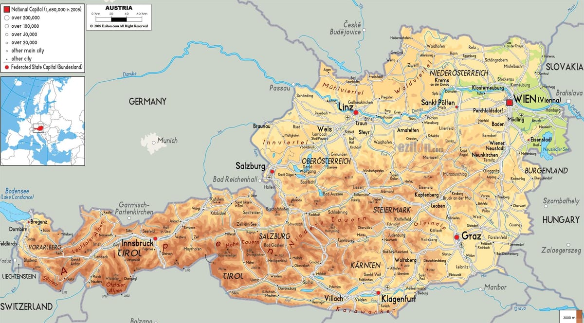 austria montañas mapa