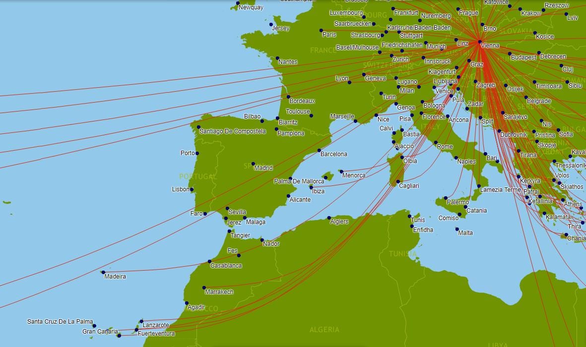 austríaco airlines flight mapa