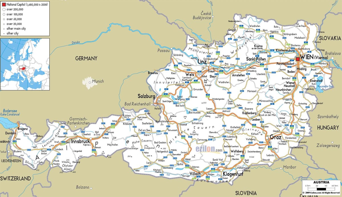 mapa de ruta de austria
