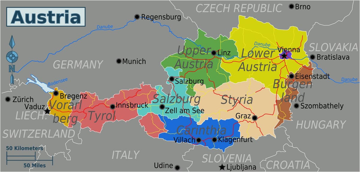 mapa de estados de austria