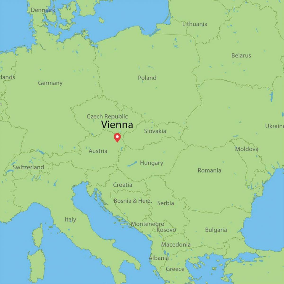 mapa de viena, austria e área circundante