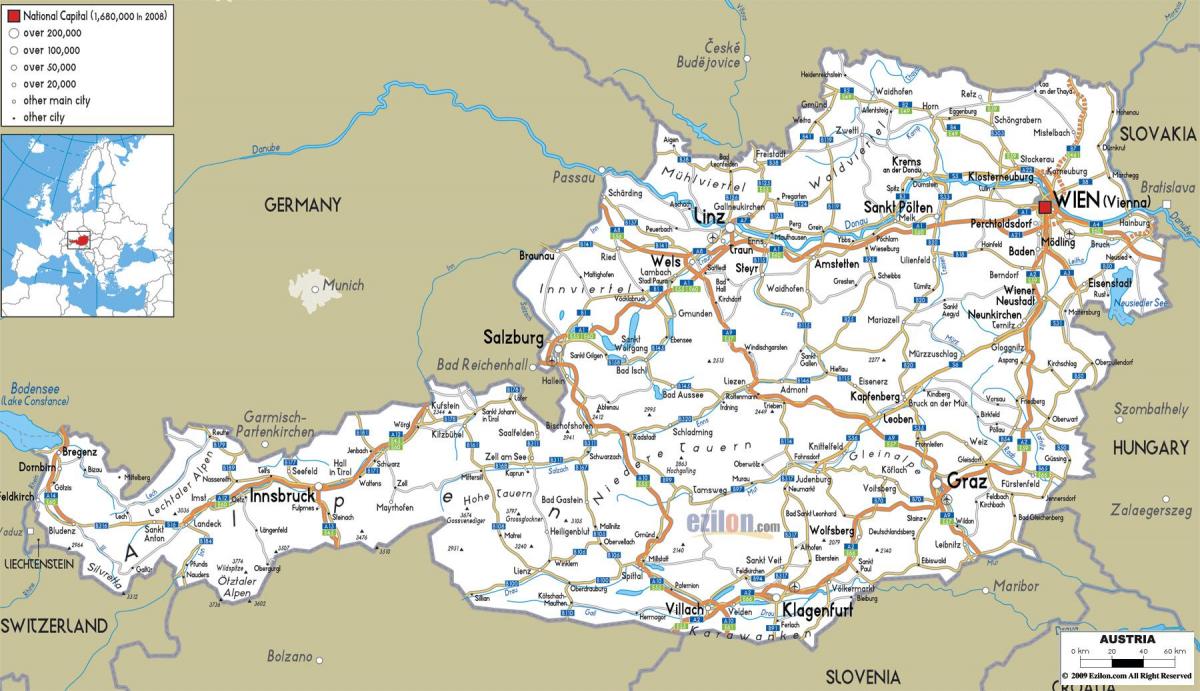 mapa detallado de austria con cidades