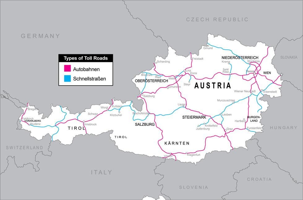estradas con peaxe en austria mapa