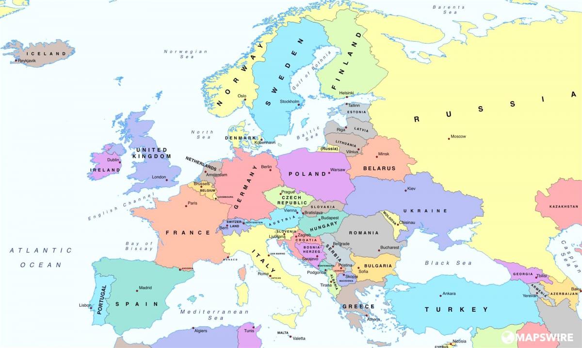 mapa de europa mostrando austria