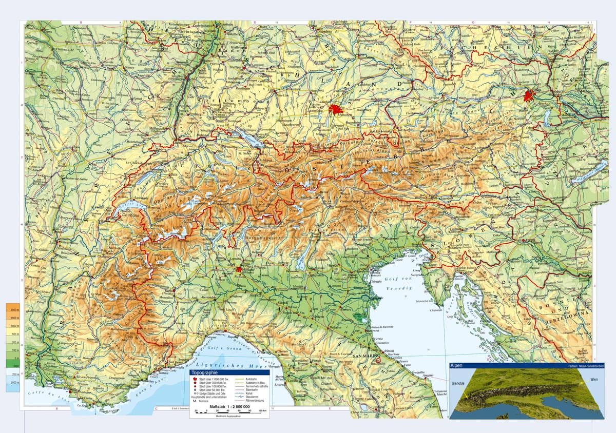 mapa topográfico de austria