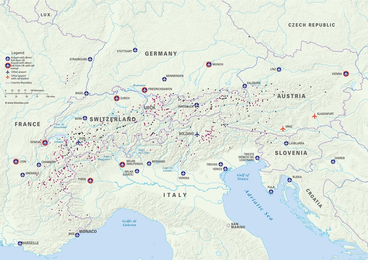 mapa de austria resorts de esquí aeroportos