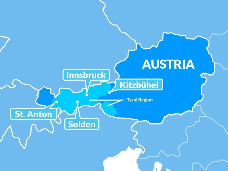 mapa de mapa de tirol rexión austria
