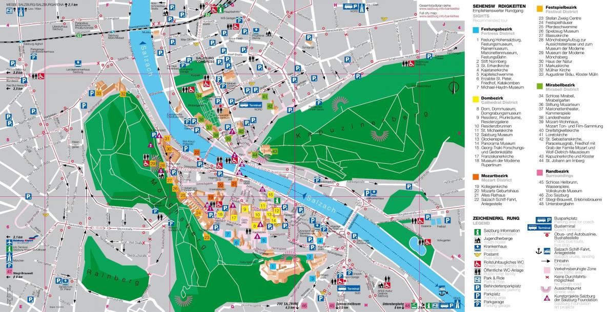 mapa de mapa turístico de salzburgo, en austria