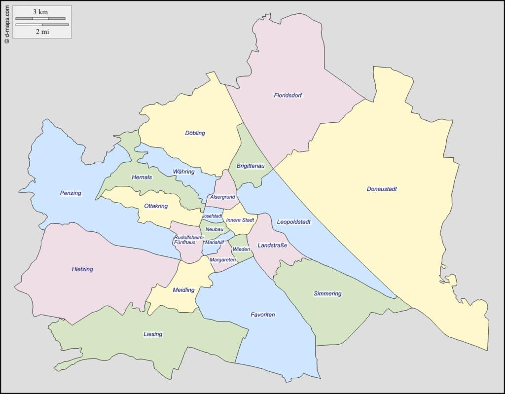 mapa de viena, austria provincia 