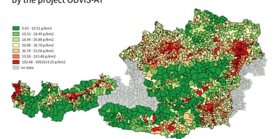 Austria densidade de poboación mapa
